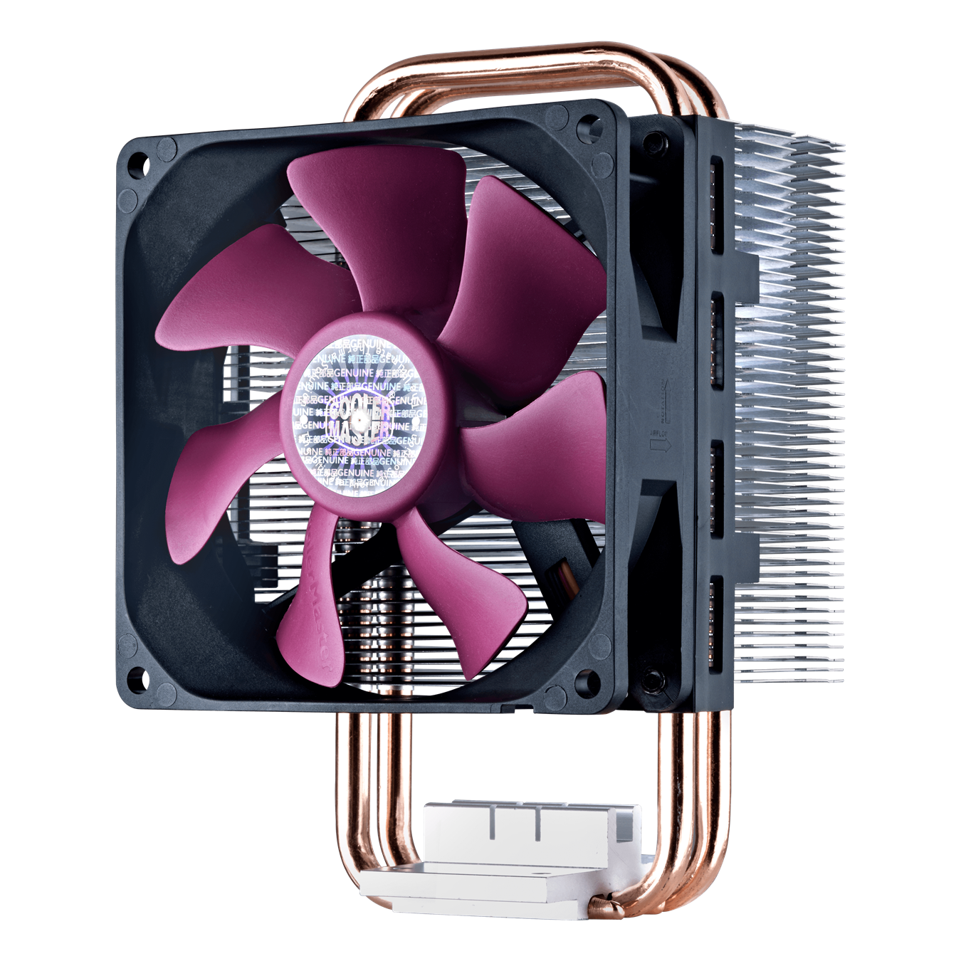 Patented Dual Loop™ design doubles heat pipe to CPU contact area and heat pipe performance.