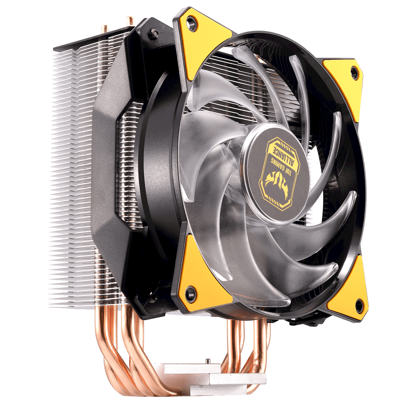 The stacked fin array ensures the least amount of airflow resistance allowing cooler air into the heatsink.