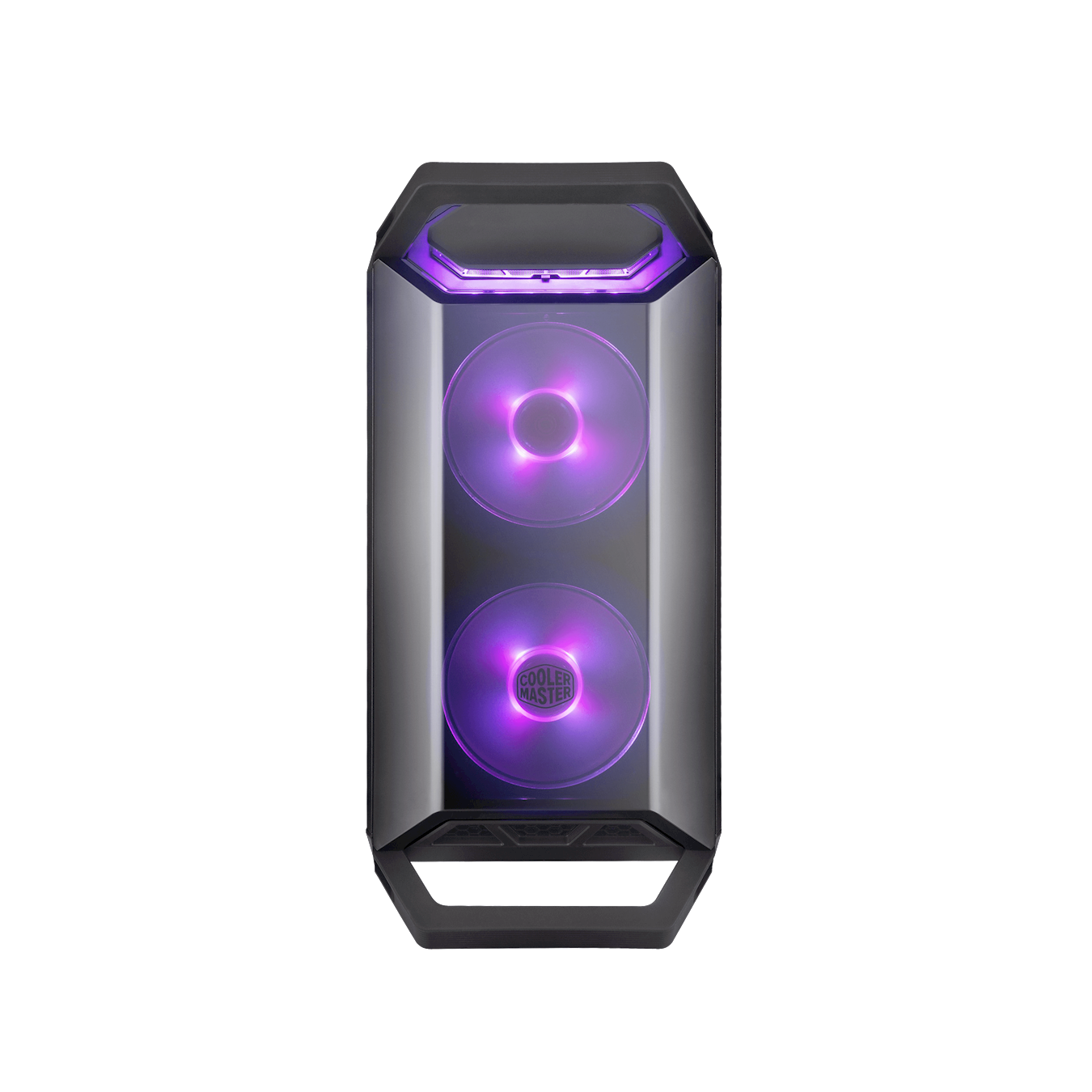 MasterBox Q300P Mini Tower Case - Two pre-installed 120mm RGB LED fans behind the front panel and RGB lighting at the top front can create an amazing lighting effect.