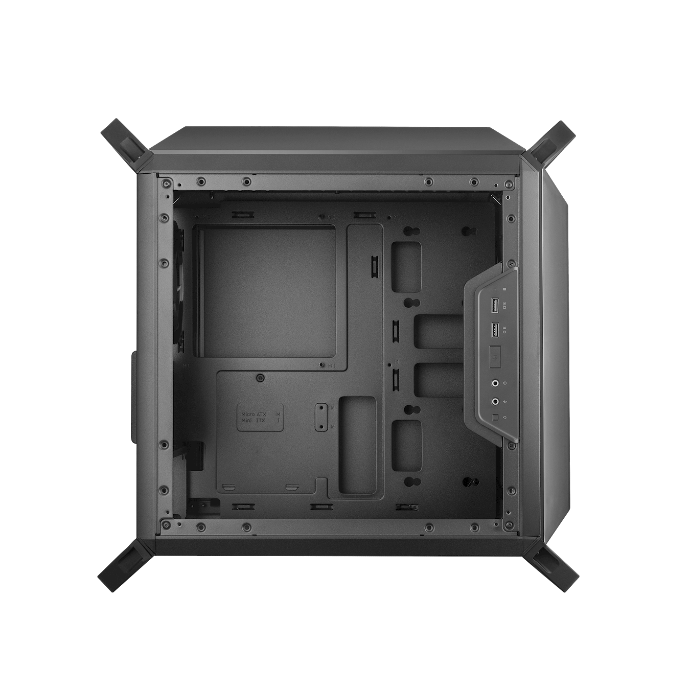 MasterBox Q300P Mini Tower Case - Behind the motherboard tray, it offers 28mm wide and spacy room for hidden cable management.