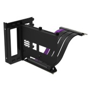 Black Universal Vertical GPU Bracket with an included matte black PCIe 4.0 riser cable with purple accent. 