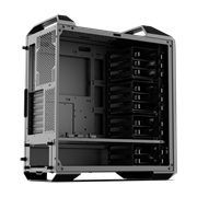 Removable partition panel isolates power supply and cables for clean management.