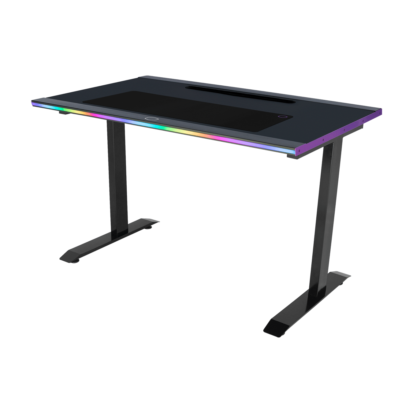 GD120 ARGB Gaming Desk - 45 degree angle of right tilt front view with RGB LED lights