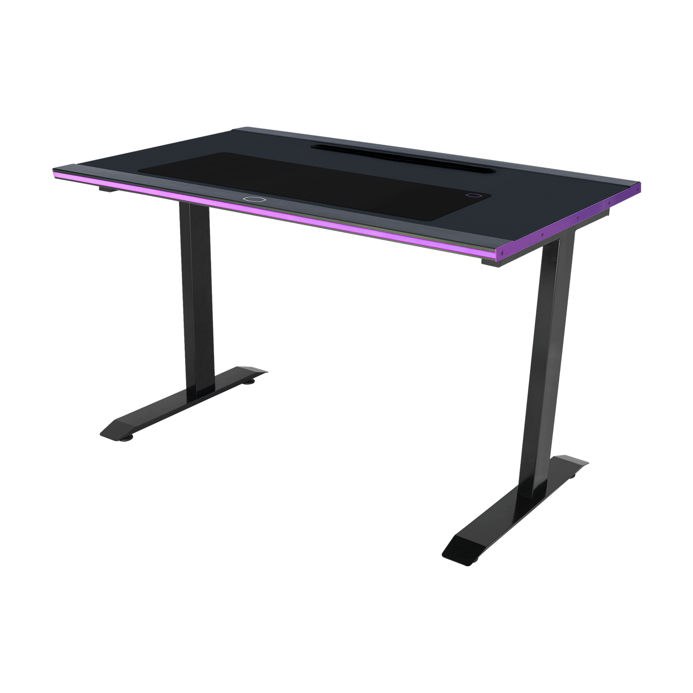 GD120 ARGB Gaming Desk - 45 degree angle of right tilt front view with purple LED lights