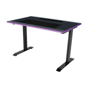GD120 ARGB Gaming Desk - 45 degree angle of right tilt front view with purple LED lights