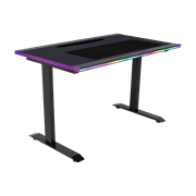 GD120 ARGB Gaming Desk - 45 degree angle of left tilt front view with RGB LED lights