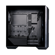 Right side view of the black HAF 500 with tempered glass side panel. 