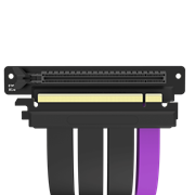 Front view of the folded Cooler Master MasterAccessory PCIe 4.0 Riser Cable with three matte black cables and a single purple accent cable. 