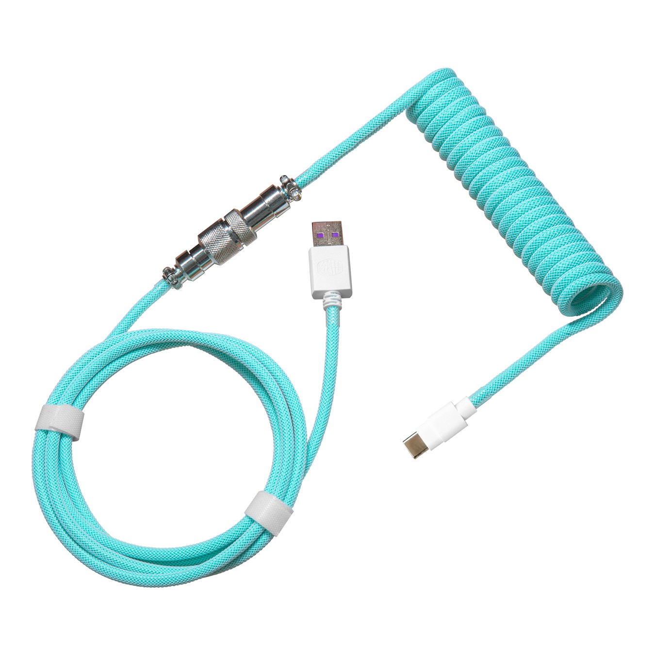 Coiled Keyboard Cable - Cyan - USB Type-A to USB Type-C connector