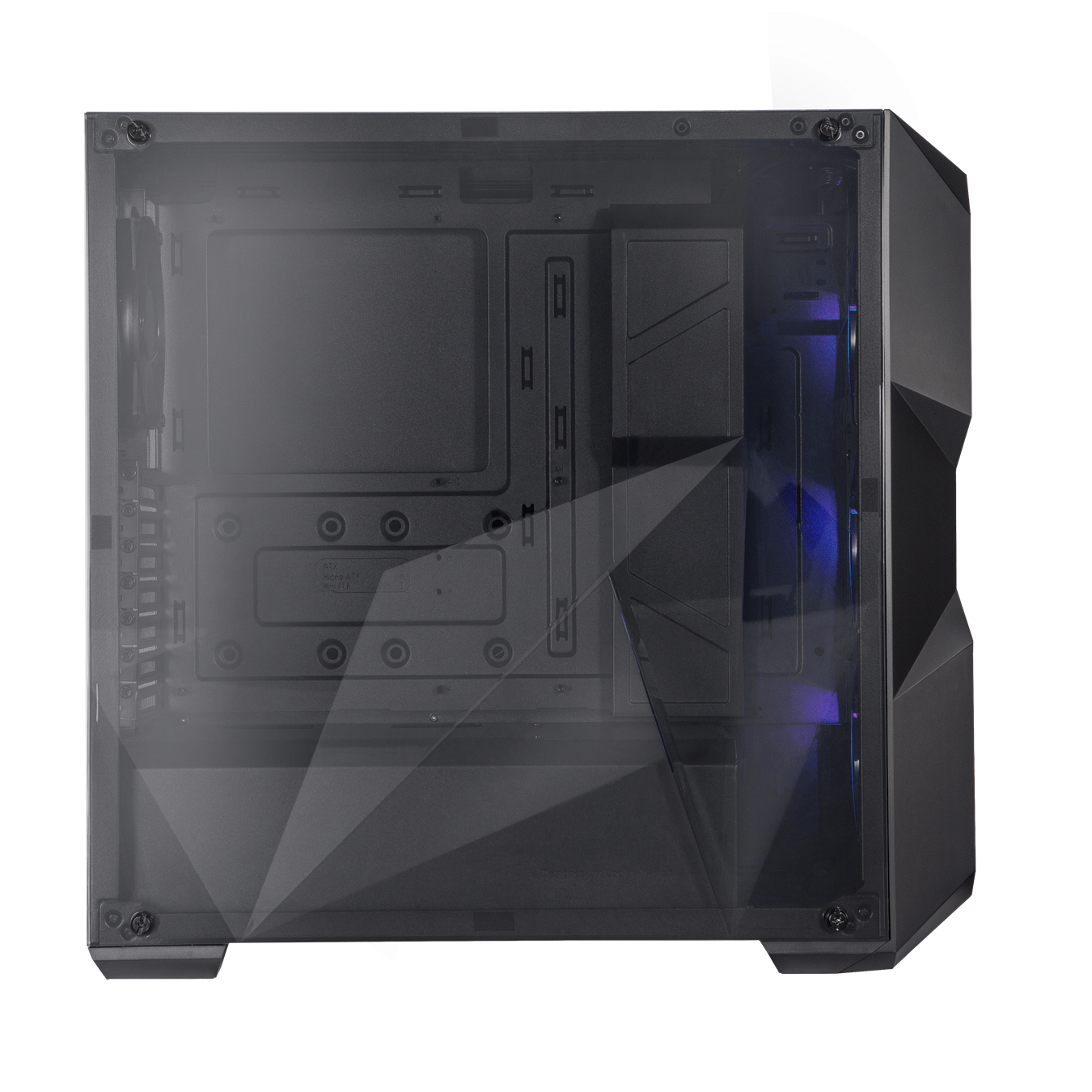MasterBox TD500 ARGB - The front and side panels feature a three-dimensional, crystalline design that refracts light differently depending on the viewing angle