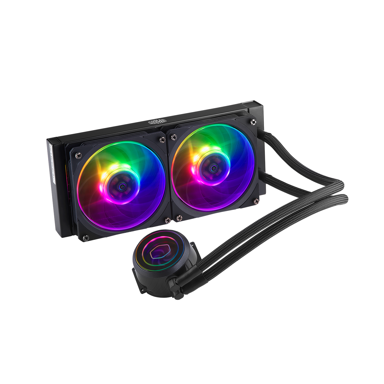Addressable RGB LEDs on the pump and fans for full color customization that can be controlled through Cooler Master software Lighting Control that features our Mirage mode