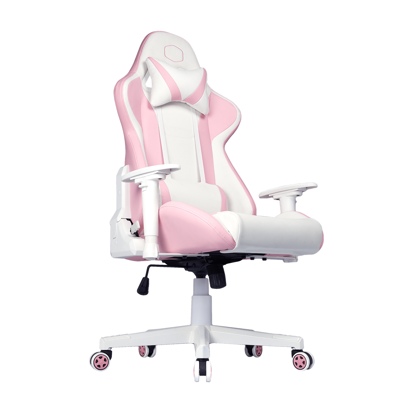 Caliber R1S Rose White Edition Gaming Chair - Front view of 45 degree angle