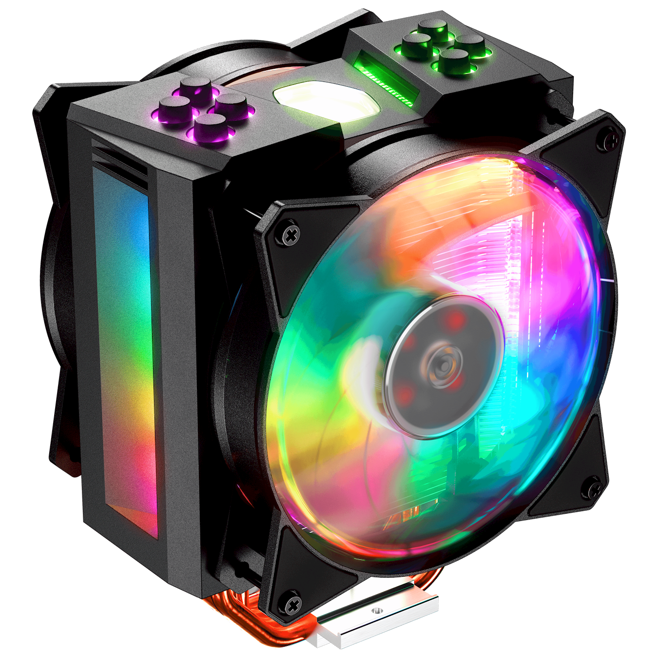 MasterAirMA410M is our flagship 4 heatpipe cooler that comes with a specialized Addressable RGB lighting effects