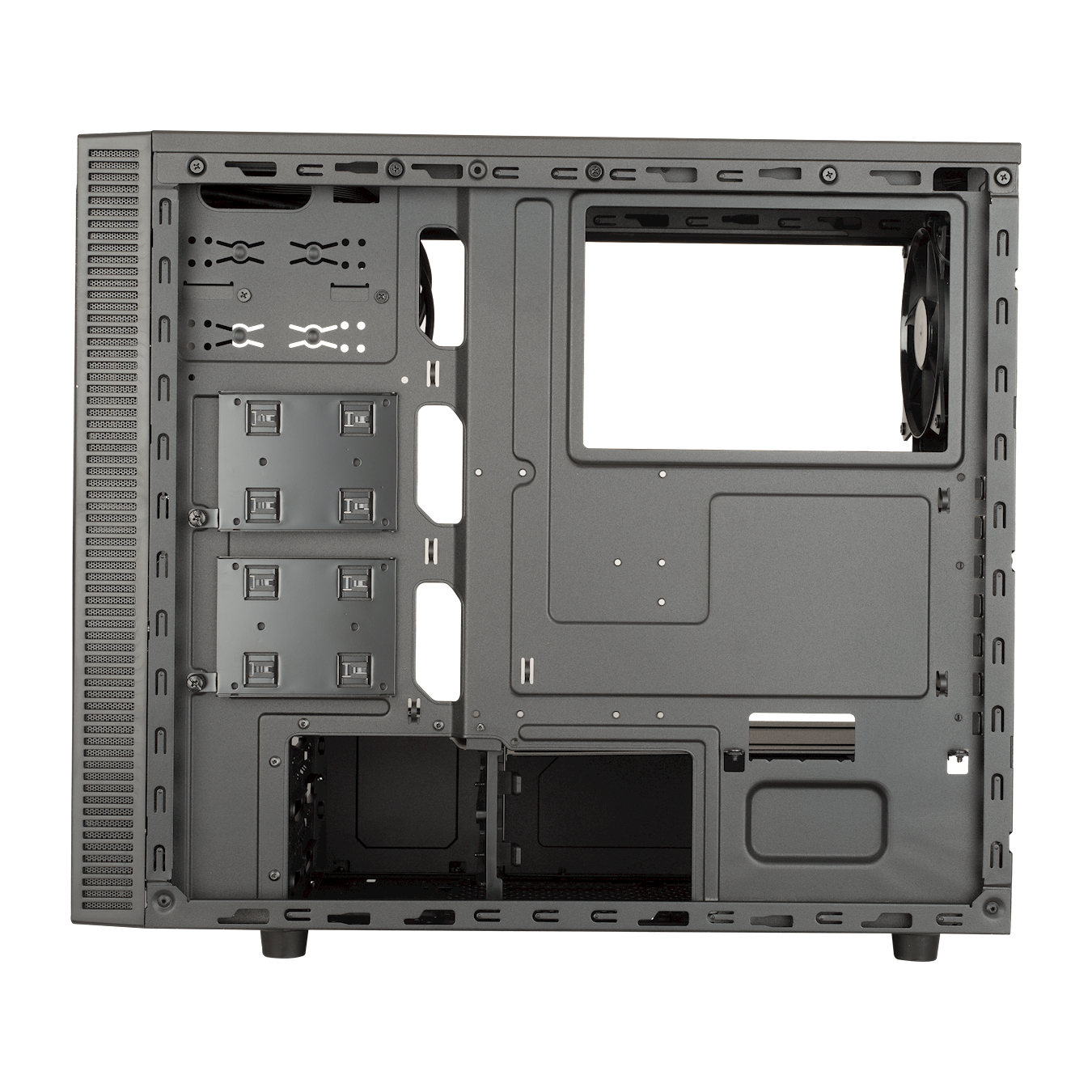 MasterBox E500L (Side Window Panel Version) Mid Tower Case - The front slide panel hides your I/O ports, but keeps it easy to access when needed.